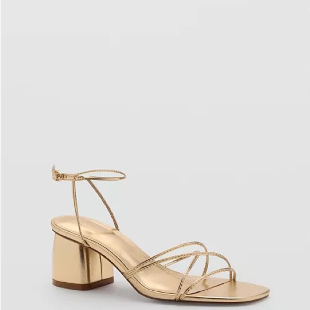 Mango Metallic Gold Strappy Block Heel Sandal